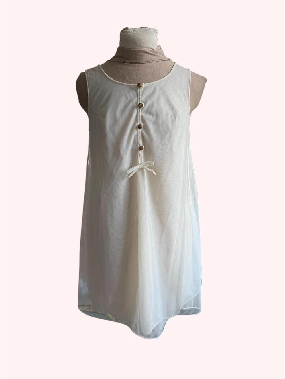 1960s Vintage Beige Chiffon Nightgown, A-Line, Sleeveless